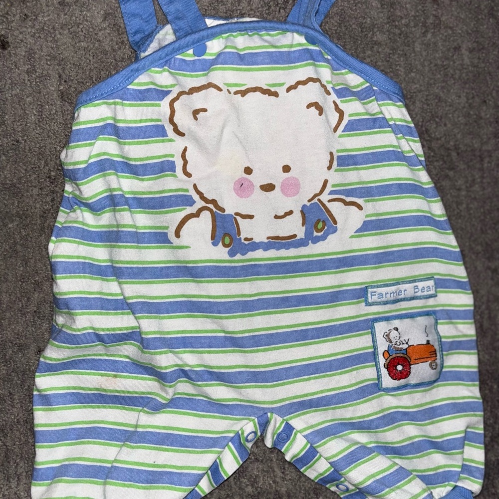 Vintage Striped Baby Romper with Bear Design